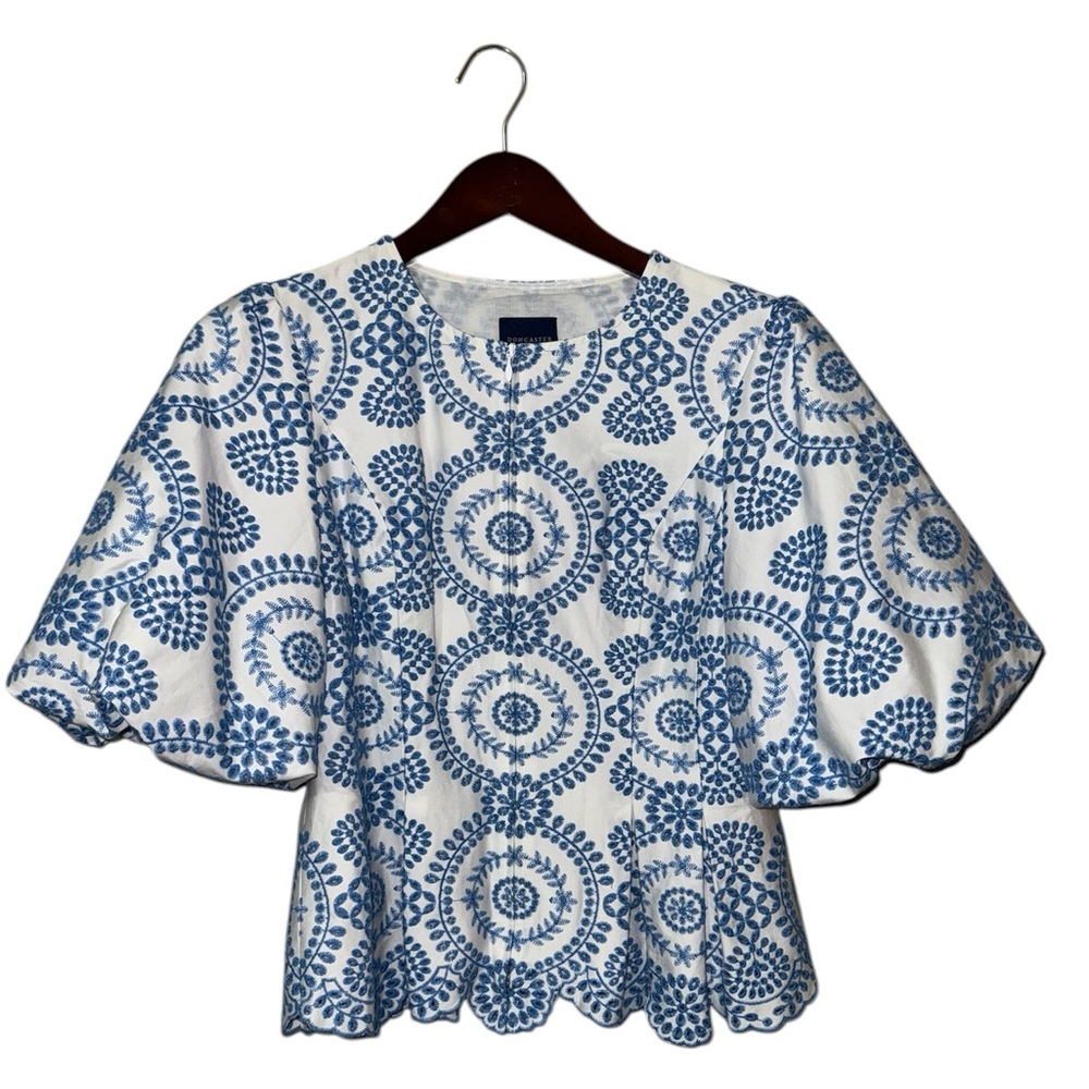 Doncaster Collection Size 8 Blue White Embroidered Peplum